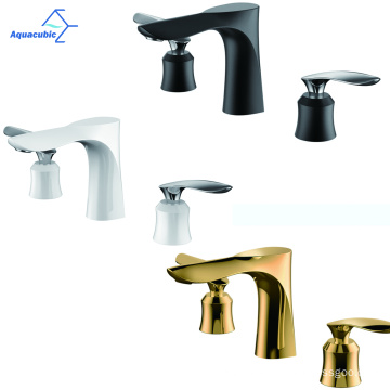 Aquacubic New Style Single Dual Handles Widespread Black Brass Lavatory Bathroom Sink Faucet Basin Mixer Basin Faucet